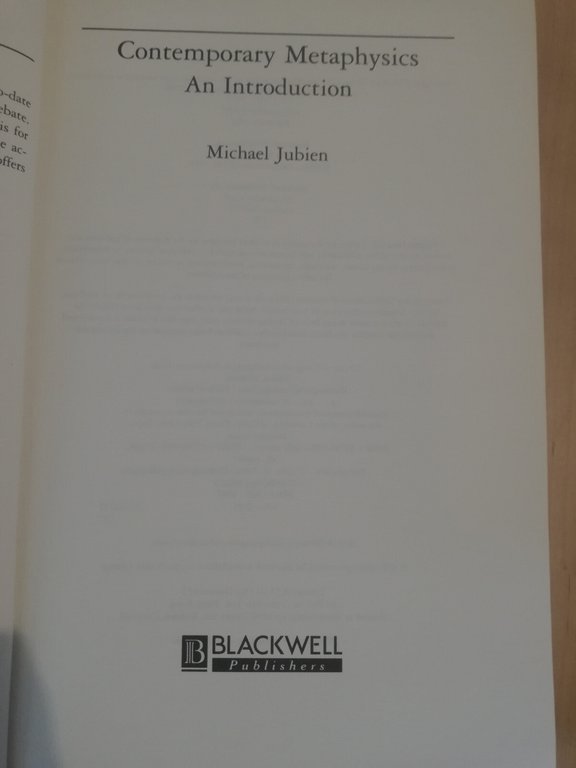 Contemporary Mataphysics, Michael Jubien, Blackwell, 1997