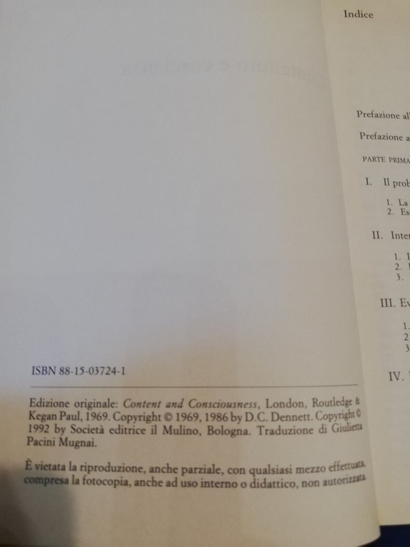 Contenuto e coscienza, Daniel C. Dennett, Il Mulino, 1986