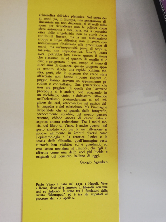 Convenzione e materialismo. L'unicità senza aura, Paolo Virno 1986, Theoria