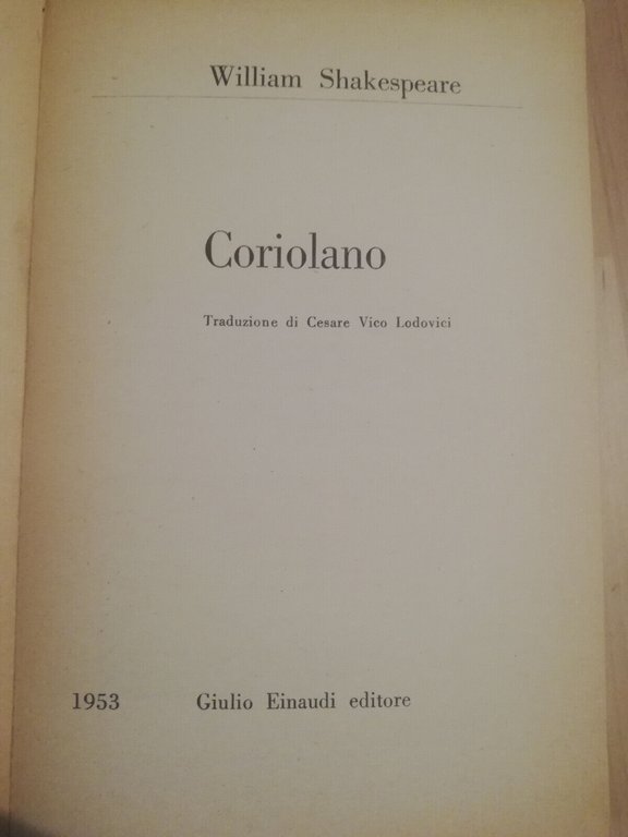 Coriolano, William Shakespeare, Einaudi, 1953