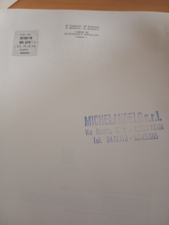 Corso di matematica applicata, 3 volumi, Tombolini Sparapani Benedetti, 1991