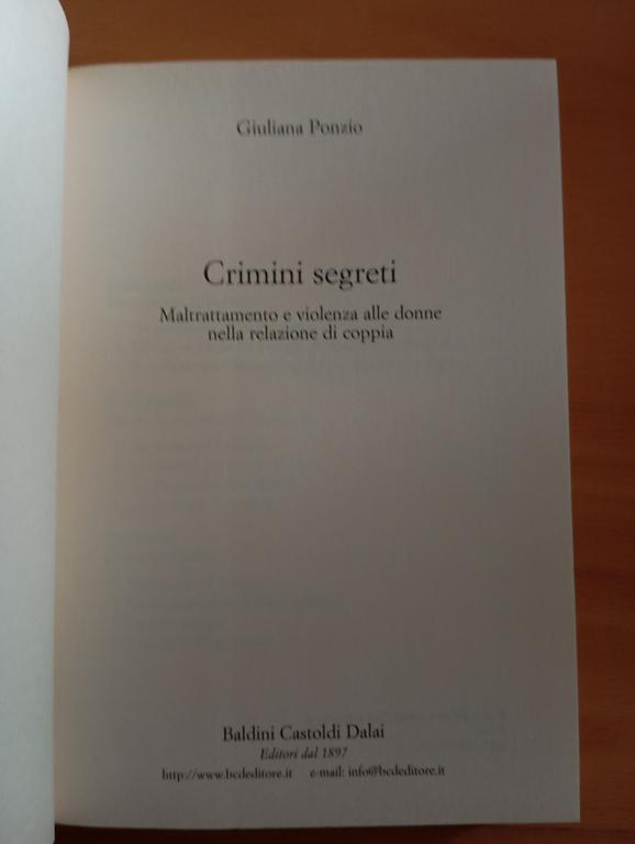 Crimini segreti. Maltrattamento e violenza alle donne, Giuliana Ponzio 2004 …