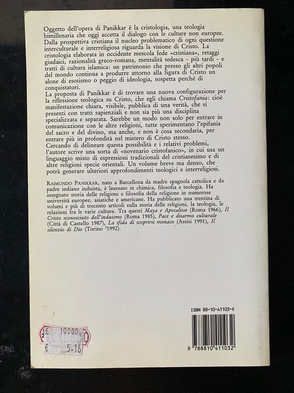 Cristofania. Nove tesi, Raimundo Panikkar, EDB, 1994