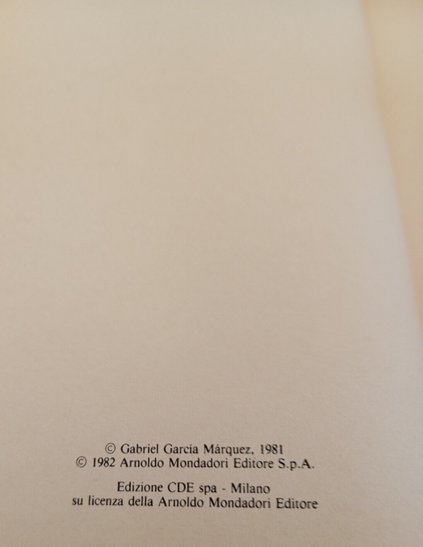 Cronaca di una morte annunciata, Gabriel Garcia Marquez, 1982 CDE …