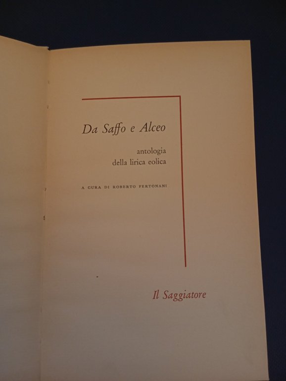 Da Saffo e Alceo, antologia della lirica eolica, 1959