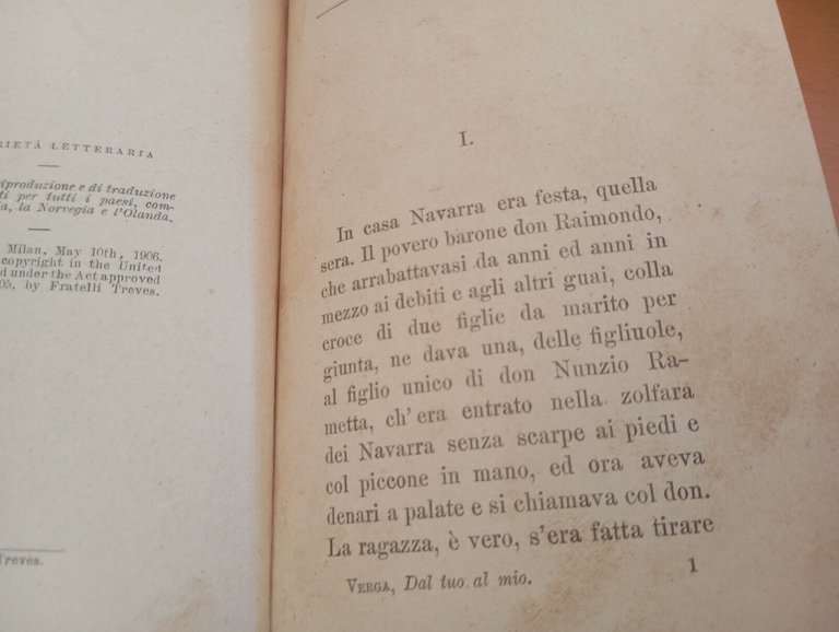 Dal tuo al mio, Giovanni Verga, Fratelli Treves, 1906