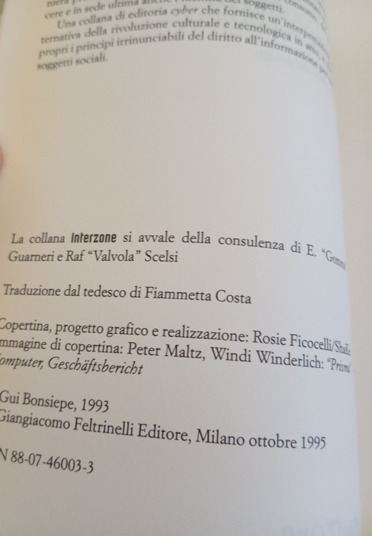 Dall'oggetto all'interfaccia Mutazioni del design, Gui Bonsiepe Feltrinelli 1995