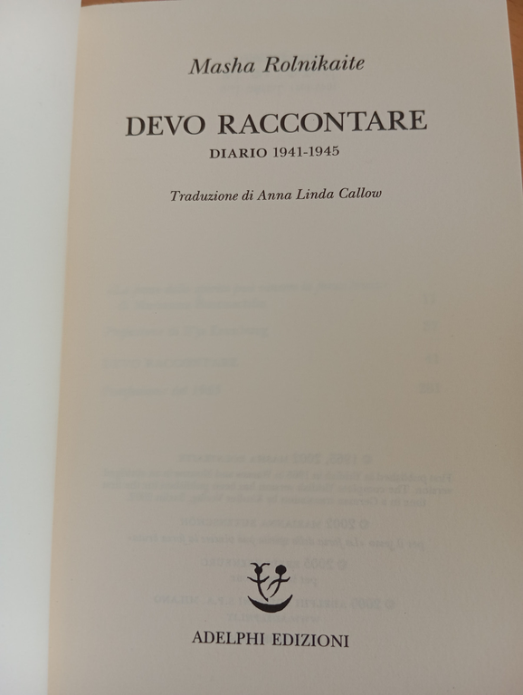 Devo raccontare Diario 1941-1945, Masha Rolnikaite, Adelphi, 2005