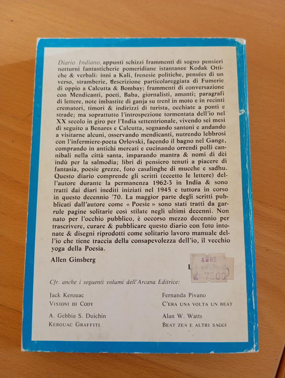 Diario indiano, Allen Ginsberg, Arcana editrice, A cura di Fernanda …