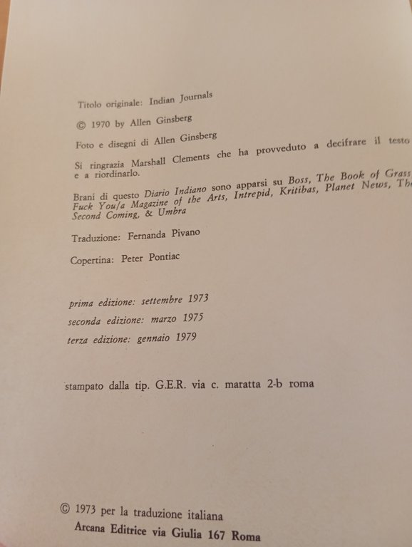 Diario indiano, Allen Ginsberg, Arcana editrice, A cura di Fernanda …