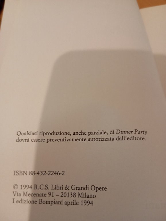 Dinner party, Pier vittorio Tondelli, Bompiani, 1994