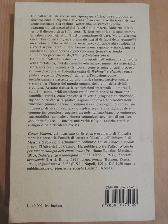 Dissuasione metafisica, Cesare Valenti, Franco Angeli, 1992, Raro