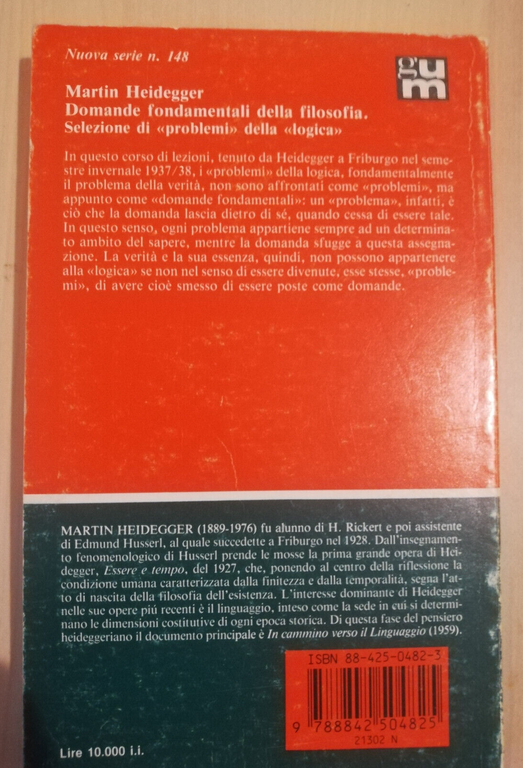 Domande fondamentali della filosofia, Martin Heidegger, 1990, Mursia