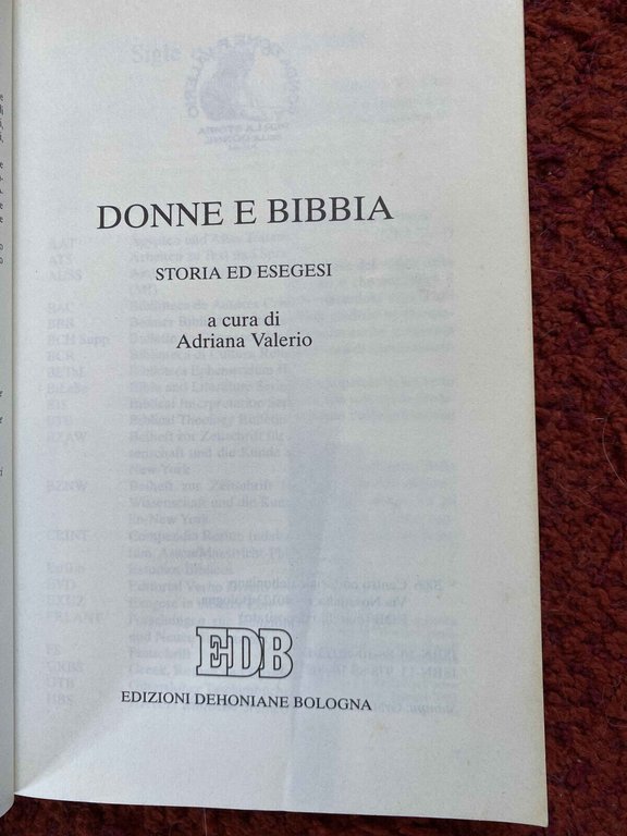 Donne e Bibbia. Storia ed esegesi, A cura di Adriana …