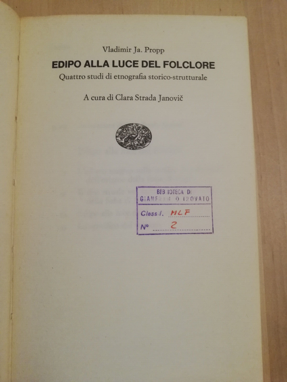 Edipo alla luce del folclore, Vladimir Propp, 1975, Einaudi