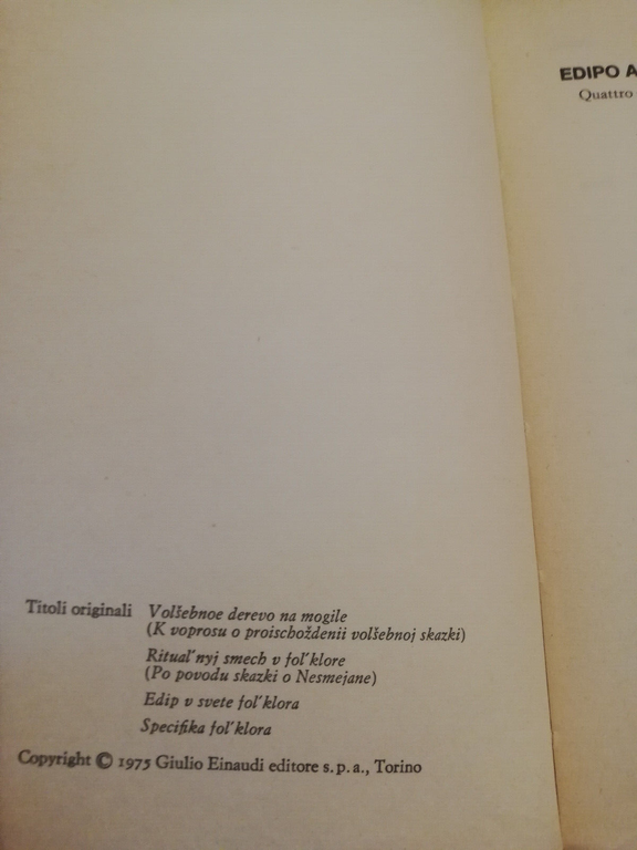 Edipo alla luce del folclore, Vladimir Propp, 1975, Einaudi