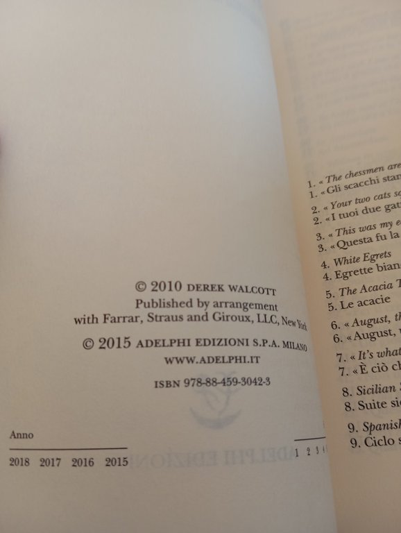 Egrette bianche, Derek Walcott, 2015