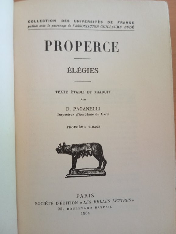 Elegie, Properzio, (Properce), D. Paganelli, Les Belles Lettres, 1964 | Immagine Gallery 7
