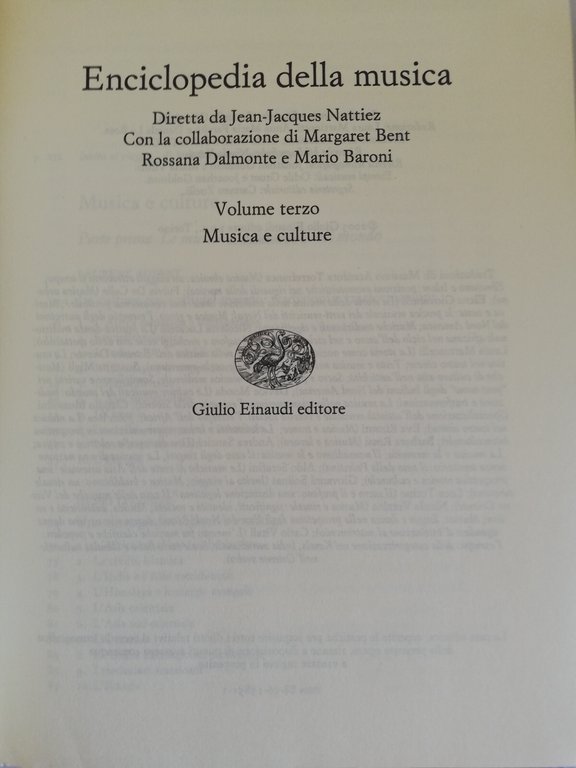Enciclopedia della musica Einaudi, Vol. 3 Musica e culture, J.J. …