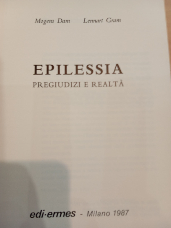 Epilessia. Pregiudizi e realtà, Mogens Dam - Lennart Gram, 1987