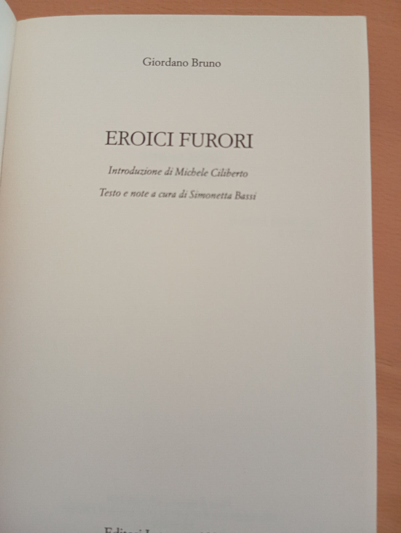 Eroici furori, Giordano Bruno, Laterza, 1995