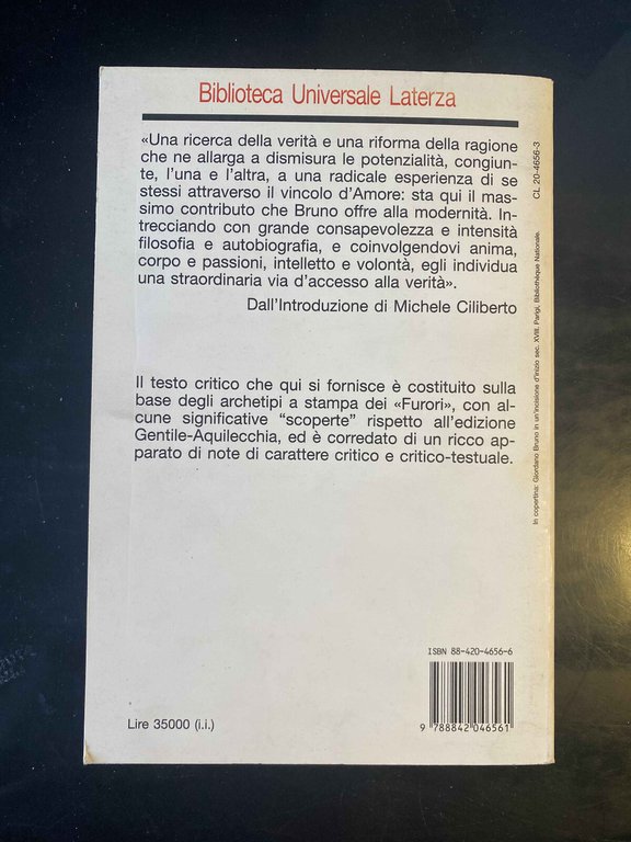 Eroici furori, Giordano Bruno, Laterza, 1995, fuori catalogo