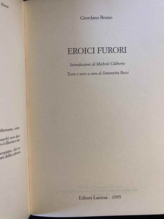 Eroici furori, Giordano Bruno, Laterza, 1995, fuori catalogo