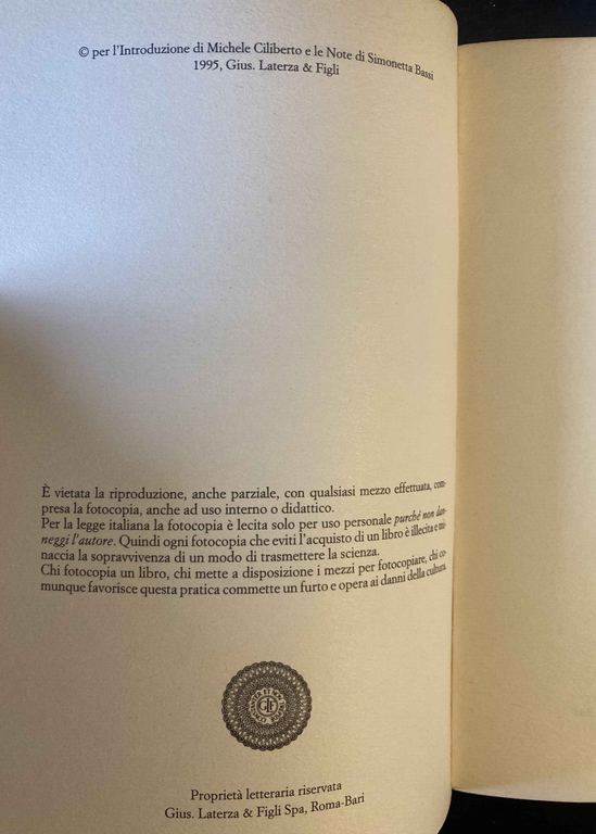 Eroici furori, Giordano Bruno, Laterza, 1995, fuori catalogo