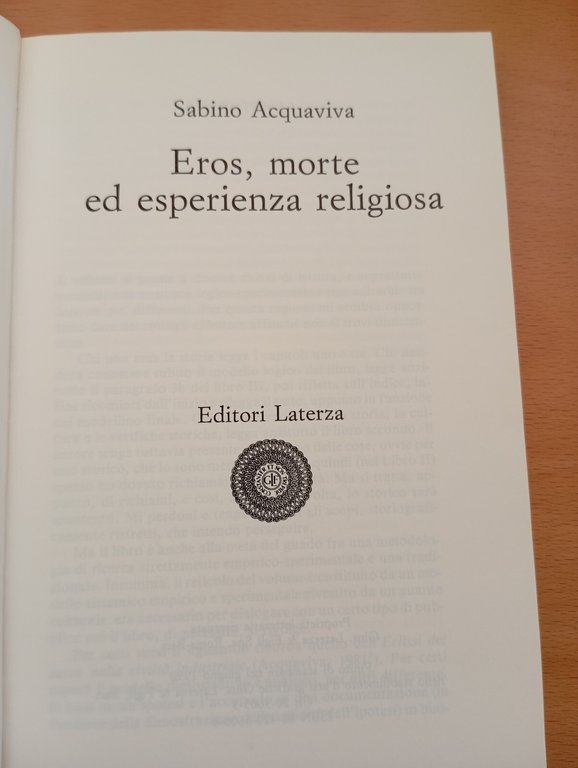 Eros, morte ed esperienza religiosa, Sabino Acquaviva, Laterza, 1990 | Immagine Gallery 11