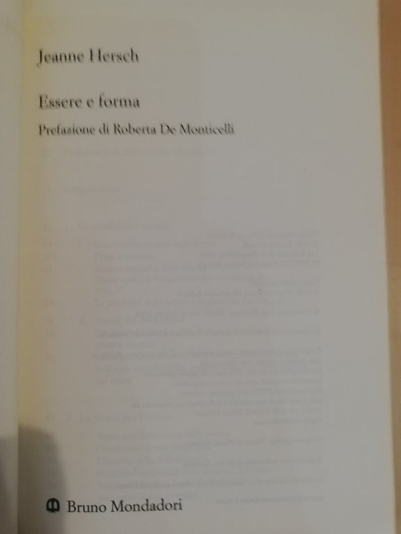 Essere e forma, Jeanne Hersch, Bruno Mondadori, 2006, raro