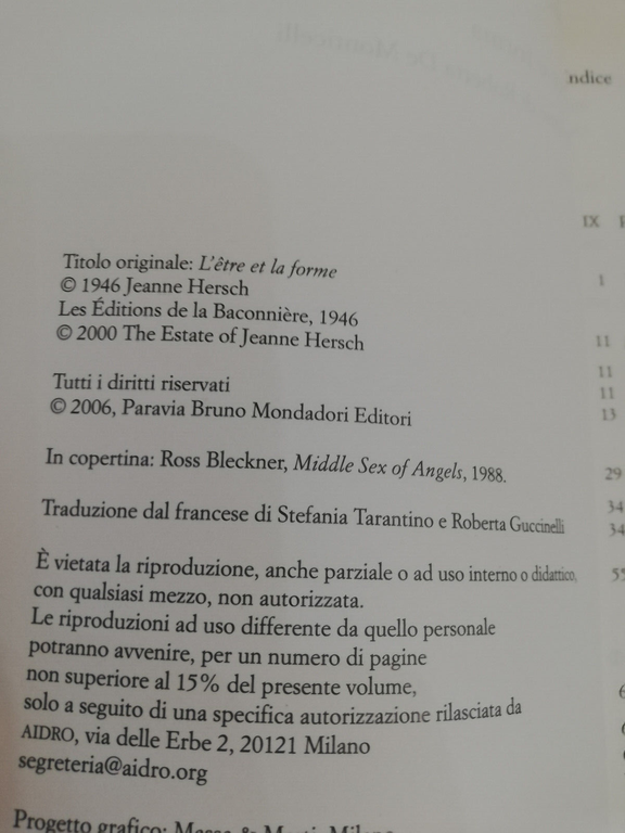 Essere e forma, Jeanne Hersch, Bruno Mondadori, 2006, raro
