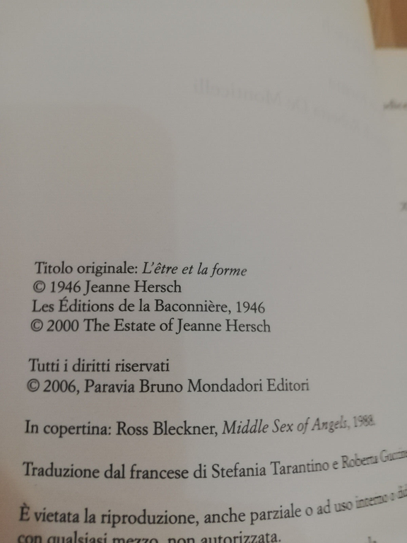 Essere e forma, Jeanne Hersch, Bruno Mondadori, 2006, raro