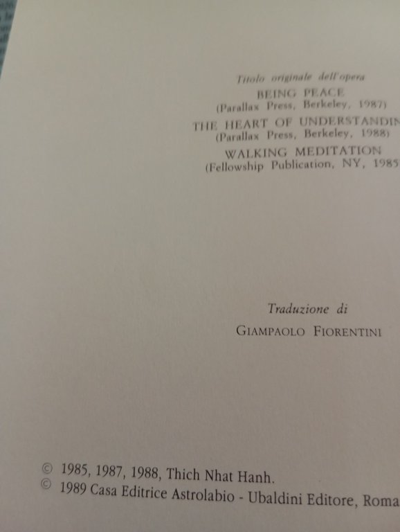 Essere pace, Thich Nhat Hanh, Ubaldini, 1989