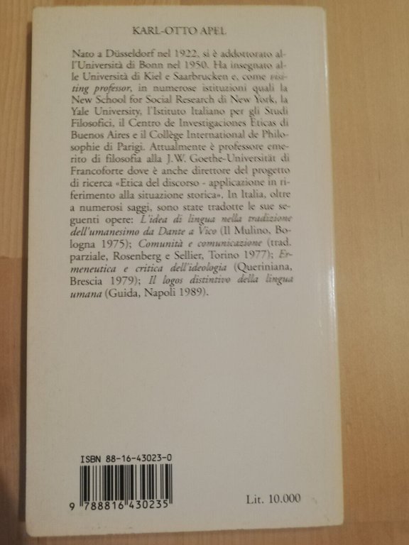 Etica della comunicazione, Karl Otto Apel, 1992, Jaca book, Fuori …