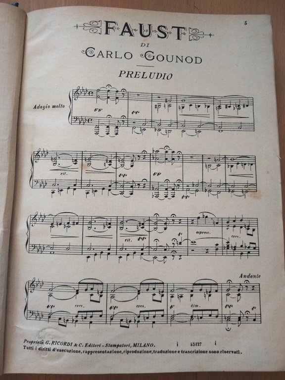 Faust, Carlo Gounod, spartito canto e pianoforte, rllegato, Ricordi, 1890? | Immagine Gallery 7