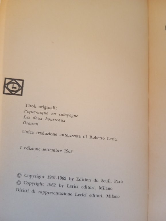 Fernando Arrabal, I due carnefici, Picnic, Orazione, Lerici, 1963