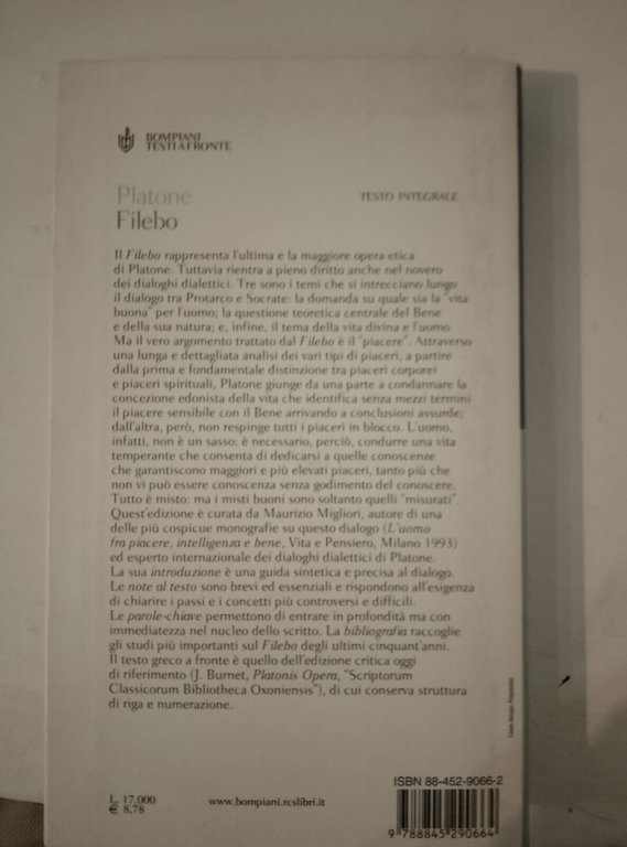 Filebo, Platone, testo a fronte, Bompiani, 2000