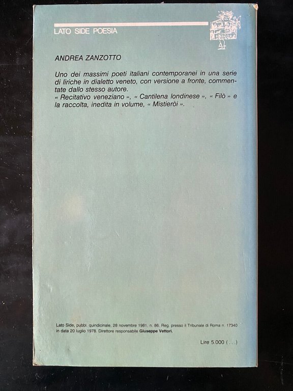 Filo' e altre poesie, Andrea Zanzotto, Lato Side Editori, 1981