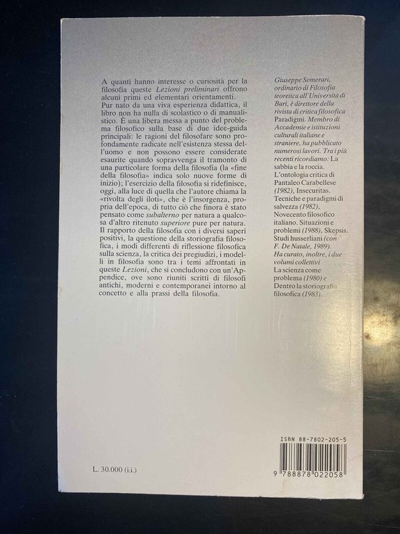 Filosofia. Lezioni preliminari, Giuseppe Semerari, Guerini, 1999, fuori catalogo