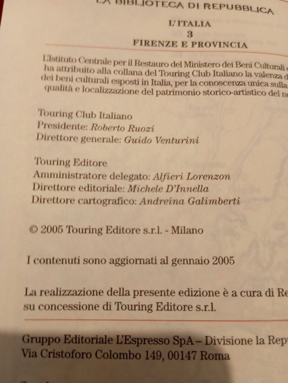 Firenze e provincia, Guida Touring rossa, La Repubblica, 2005