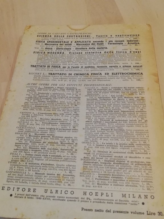 Fisica, volume secondo, Gaetano Castelfranchi, Hoepli, 1941