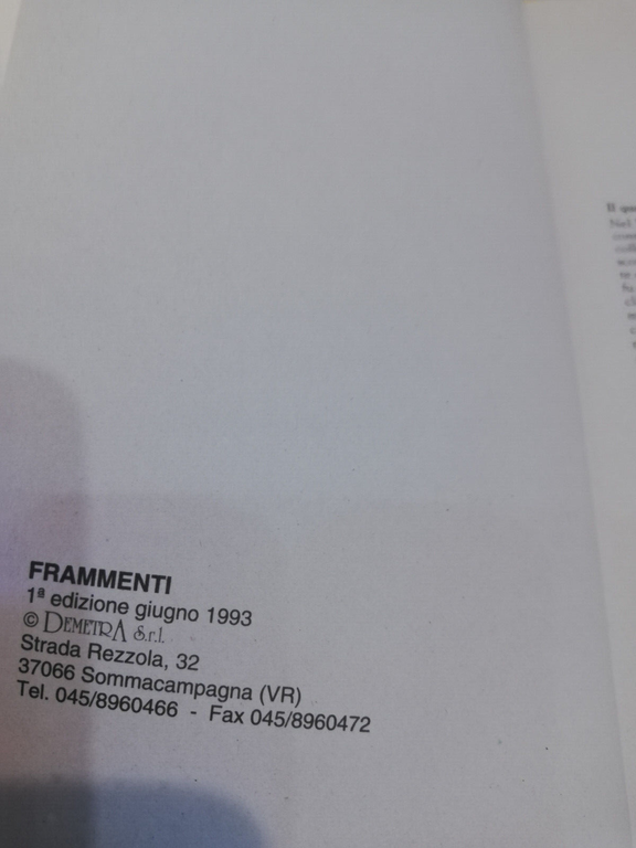 Frammenti. La donna, l'amore, la poesia, Saffo, Dementra, 1993