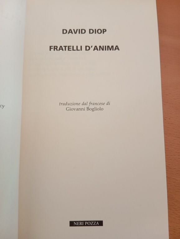 Fratelli d'anima, David Diop, Neri Pozza, 2019