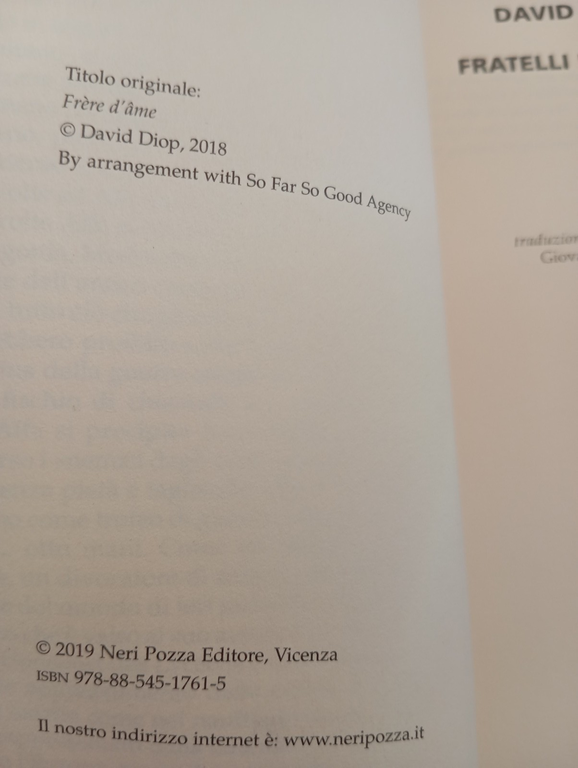 Fratelli d'anima, David Diop, Neri Pozza, 2019