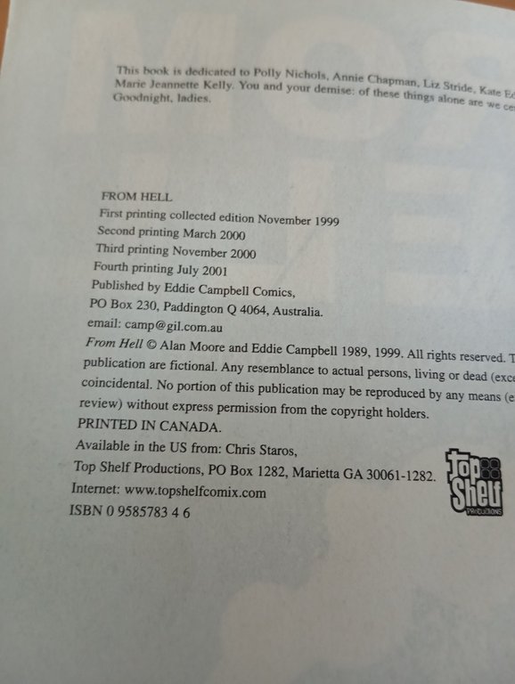 From hell, graphic novel, copertina tratta del film, Moore - …