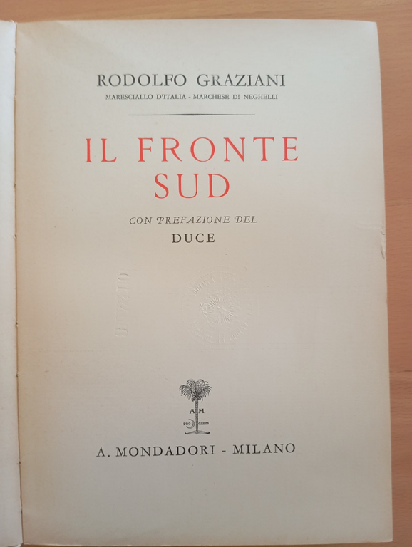 Fronte sud, Rodolfo Graziani, Mondadori, 1938