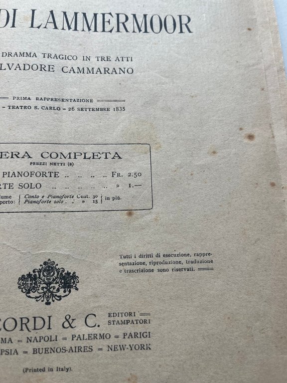 G. Donizzetti, Lucia di Lammermoor, spartito canto e pianoforte, Ricordi, … | Immagine Gallery 9