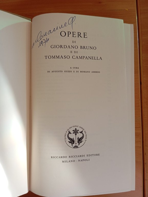 Giordano Bruno, Tommaso Campanella, Opere, Ricciardi 1956, vol. 33, custodia | Immagine Gallery 8
