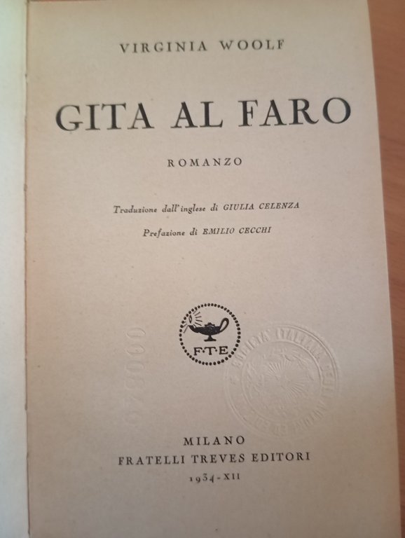 Gita al faro, Virginia Woolf, Fratelli Treves, 1934, prima edizione