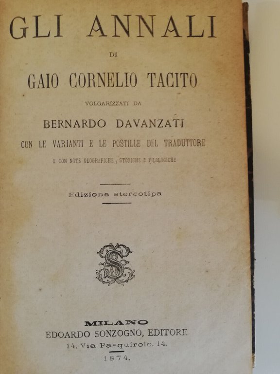 Gli annali, Gaio Cornelio Tacito volgarizzati da Bernardo Davanzati, Milano …